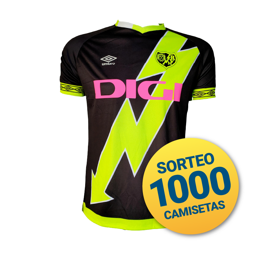 Contrata tu conexión a internet con la fibra óptica de DIGI y participa en el sorteo de 1000 camisetas oficiales del Rayo Vallecano. Para participar en el sorteo de la camiseta oficial de la tercera equipación del Rayo Vallecano, es necesario contratar fibra DIGI en cualquiera de sus modalidades y rellenar el formulario.